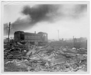 [Locomotive and debris after the 1947 Texas City Disaster]