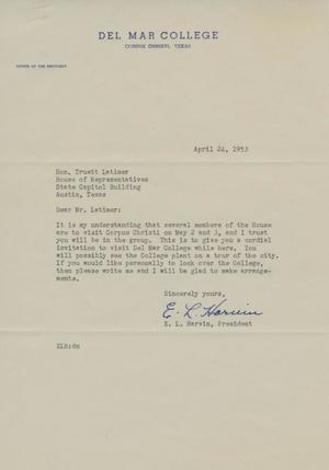 Primary view of object titled '[Letter from E. L. Harvin to Truett Latimer, April 24, 1953]'.