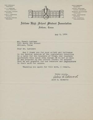 [Letter from Alex H. Edwards to Truett Latimer, May 3, 1954]
