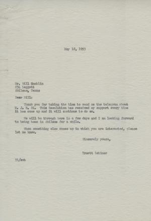 [Letter from Truett Latimer to Bill Gamblin, May 18, 1953]