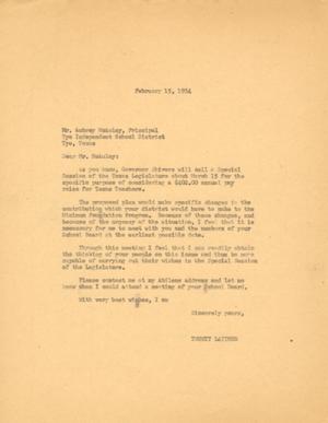 [Letter from Truett Latimer to Aubrey McAuley, February 15, 1954]