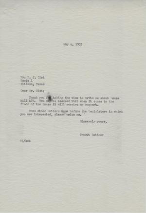 [Letter from Truett Latimer to B. J. Gist, May 4, 1953]