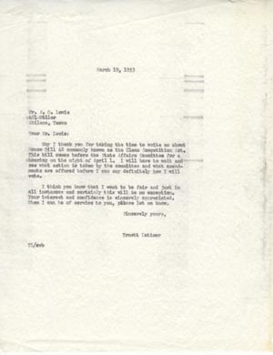 [Letter from Truett Latimer to A. O. Lewis, March 19, 1953]