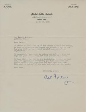 [Letter from C. A. Farley to Truett Latimer, April 23, 1954]