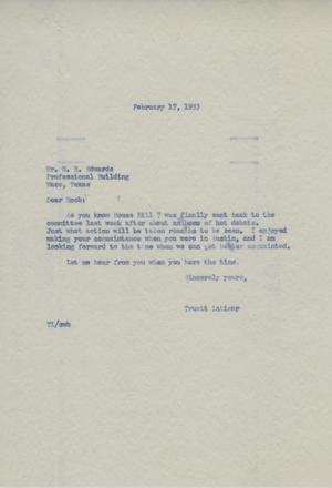 [Letter from Truett Latimer to G. R. Edwards, February 17, 1953]