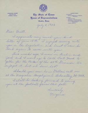 Primary view of object titled '[Letter from Virginia Duff to Truett Latimer, July 5, 1953]'.