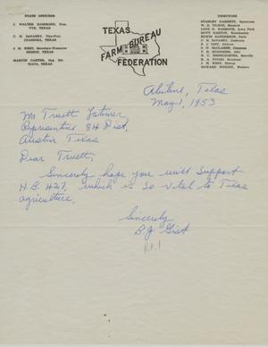 [Letter from B. J. Gist to Truett Latimer, May 1, 1953]