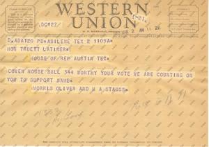 [Telegram from Morris Oliver and M. A. Staggs, March 2, 1953]
