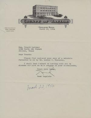 [Letter from Reed Ingalsbe to Truett Latimer, March 10, 1954]
