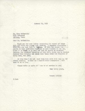 [Letter from Truett Latimer to Ches McGlothlin, January 30, 1953]