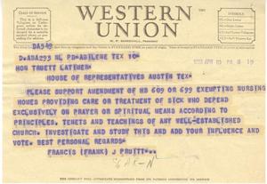 [Telegram from Francis J. Pruitt, April 10, 1953]