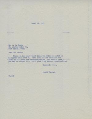 Primary view of object titled '[Letter from Truett Latimer to J. J. Jaudon, March 18, 1953]'.