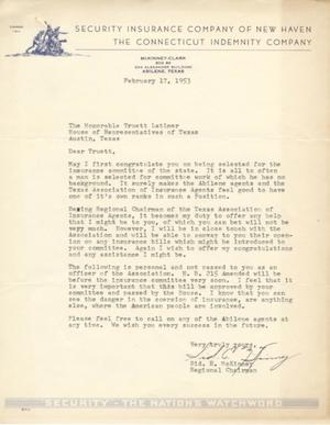 [Letter from Sidney E. McKinney to Truett Latimer, February 17, 1953]