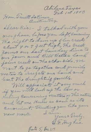 [Letter from G. F. Hughes to Truett Latimer, February 1, 1953]