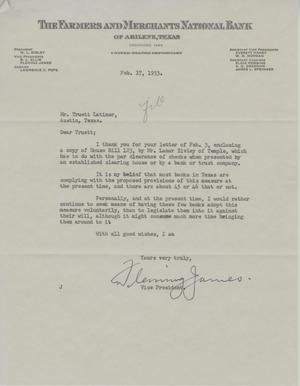 [Letter from Fleming James to Truett Latimer, February 17, 1953]