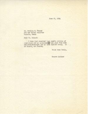 [Letter from Truett Latimer to Orville D. Roland, June 21, 1954]