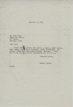 [Letter from Truett Latimer to Jack Flynn, February 23, 1953]