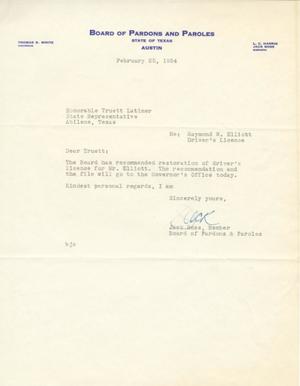 [Letter from Jack Ross to Truett Latimer, February 25, 1954]