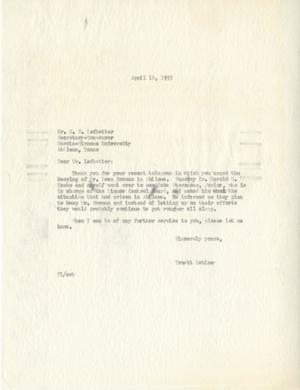 [Letter from Truett Latimer to E. W. Ledbetter, April 16, 1953]