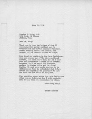 [Letter from Truett Latimer to Dr. Preston D. Petty, June 11, 1954]