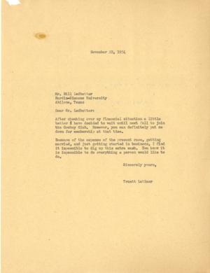 [Letter from Truett Latimer to Bill Ledbetter, November 22, 1954]