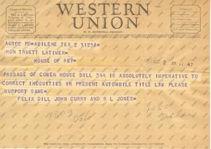 [Telegram from Felix Dill, John Curry, and R. L. Jones, March 2, 1953]