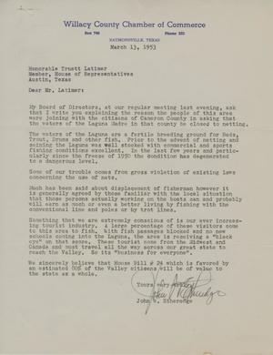 Primary view of object titled '[Letter from John W. Etheredge to Truett Latimer, March 13, 1953]'.