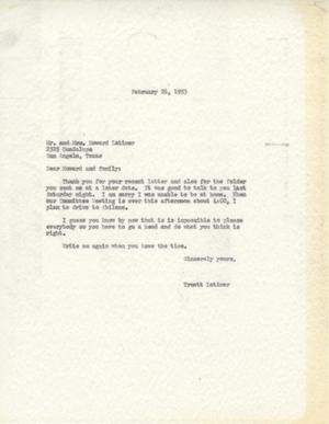 [Letter from Truett Latimer to Mr. and Mrs. Howard Latimer, February 26, 1953]