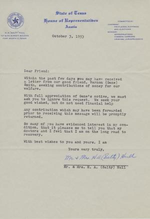 [Letter from Mr. H. A. Hull and Mrs. H. A. Hull to Truett Latimer, October 3, 1953]