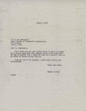 [Letter from Truett Latimer to D. Roy Harrington, March 3, 1953]