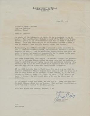 [Letter from James P. Hart to Truett Latimer, June 18, 1953]