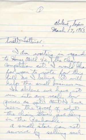 [Letter from Kenneth G. Tyler to Truett Latimer, March 17, 1953]
