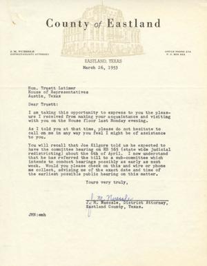 [Letter from J. M. Nuessle to Truett Latimer, March 26, 1953]