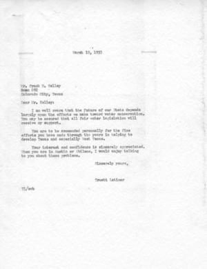 [Letter from Truett Latimer to Frank H. Kelley, March 19, 1953]