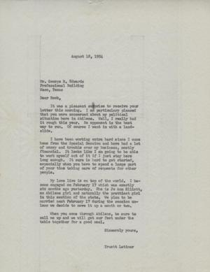 [Letter from Truett Latimer to George R. Edwards, August 18, 1954]