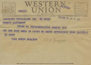 [Telegram from Ada Greer, March 30, 1953]