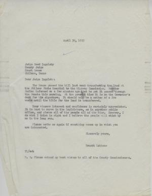 [Letter from Truett Latimer to Judge Reed Ingalsbe, April 30, 1953]