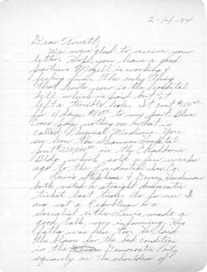 [Letter from Howard and his Family to Truett Latimer, February 14, 1954]