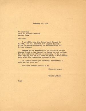 [Letter from Truett Latimer to Jack Ross, February 17, 1954]