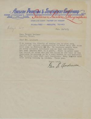 Primary view of object titled '[Letter from George S. Anderson to Truett Latimer, February 19, 1953]'.