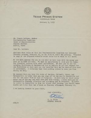 [Letter from O. B. Ellis to Truett Latimer, February 4, 1953]