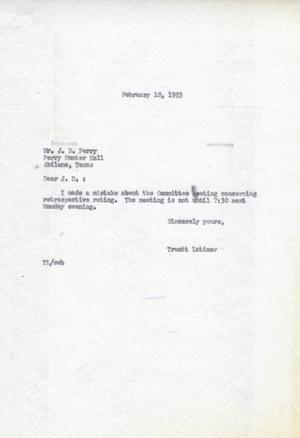 [Letter from Truett Latimer to J. D. Perry, February 18, 1953]