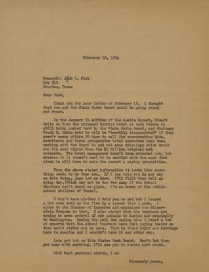 Primary view of object titled '[Letter from Truett Latimer to Jack G. Fisk, February 18, 1954]'.