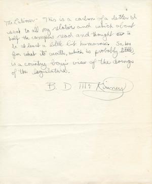 [Letter from B. D. McKinney to Truett Latimer]