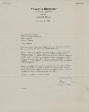 [Letter from Marvin G. Imken to Truett Latimer, February 9, 1953]