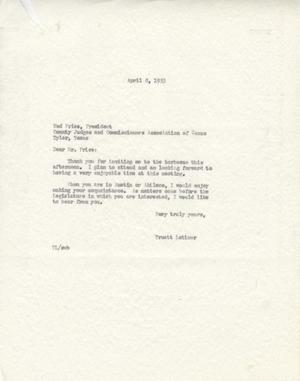 [Letter from Truett Latimer to Ned Price, April 8, 1953]