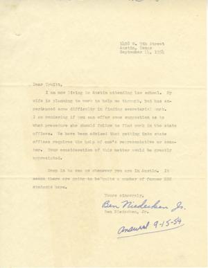 [Letter from Ben Niedecken, Jr. to Truett Latimer, September 14, 1954]