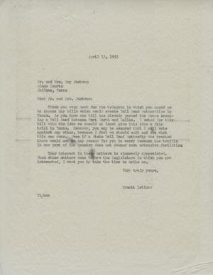 [Letter from Truett Latimer to Mr. Roy Jackson and Mrs. Roy Jackson, April 13, 1953]