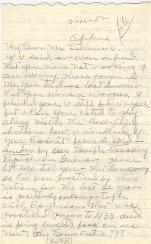 [Letter from George Ratliff to Truett Latimer, February 16, 1953]