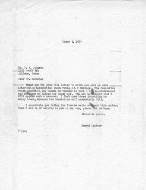 [Letter from Truett Latimer to W. R. Johnson, March 5, 1953]